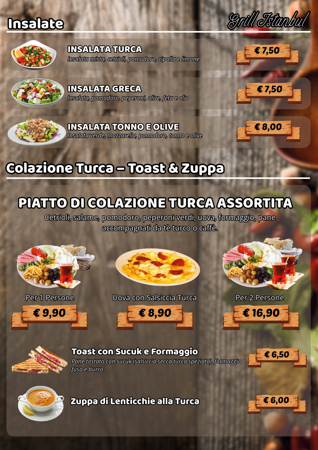 Menu insalate e colazione turca — Grill Istanbul Pisa