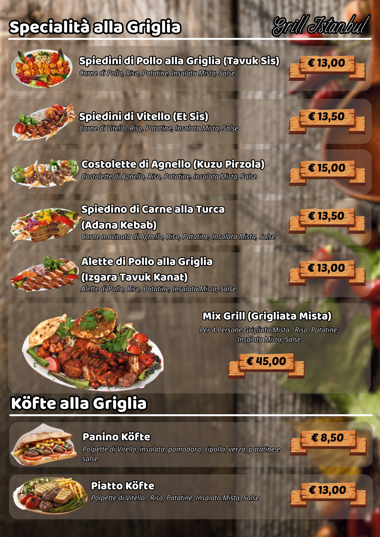Menu grigliata turca e specialità alla brace Pisa